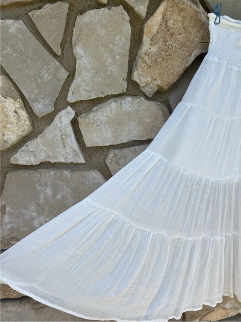 HYFVE Maxi Sundress Skirt Large White Gauze Strapless Smocked Top Tiered EC - Picture 2 of 5